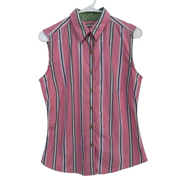 Robert Graham Pink Striped Sleeveless Button Down Shirt Size 6 - Picture 1 of 8